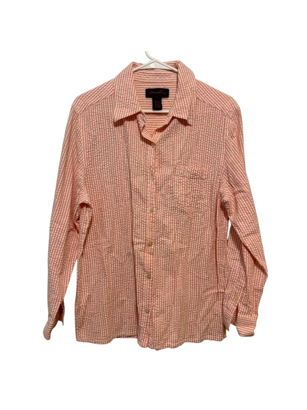 Denim & Co. Womens Pink & White Striped Button-Up Shirt Medium